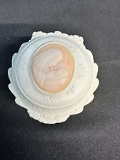 Vintage Ceramic Bisque Lidded Trinket Box Embossed Applied Mother & Child Cameo picture