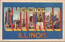 c1940s CHICAGO Illinois Large Letter Postcard Tichnor Linen / 1949 Cancel picture