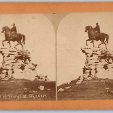 c1880s Old Windsor, England Statue George III Monument Real Photo Stereoview V40 picture