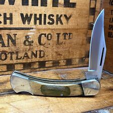 Vintage New Bear Hunter Laminated Wood Handle Single Blade Knife 440 Stainless picture