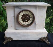 Antique 1870s French WHITE MARBLE Mantle Clock - No Pendulum Mechanism - READ picture