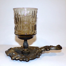 VTG Gim Smoked Glass Brutalist Candle Holder Rococo Brass Modernist Votive 1970 picture