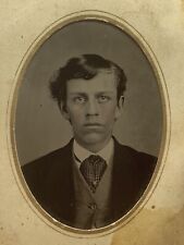 Antique Tintype Photo Young Man Wearing A Suit Civil War Era picture