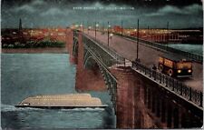 Eads Bridge Night St. Louis MO Boat Under Power Bus Cars Freight Sign Postcard picture