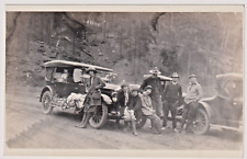 Old Photo c 1920's Group of 7 People Traveling in 3 Autos Cars Heavily Packed picture