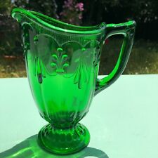 Antique EAPG Pattern Glass Emerald Green Pitcher Fleur de Lis and Drape picture