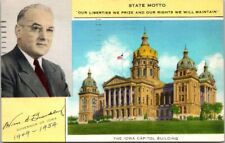 Iowa State Capitol Bldg Flag Motto Governor 49-54 Bearsley Linen Postcard IA picture