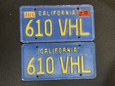 CALIFORNIA LICENSE PLATE PAIR BLUE 610 VHL JULY 1995 picture