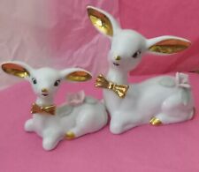 2 Vintage Deer Fawn White Gold accent Handpainted 3