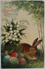Vintage Postcard Easter Gel Coat Eggs Rabbit AA24 picture
