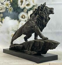 100% Solid Bronze sculpture a large animal male lion statue marble base Figurine picture