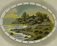 c.1915 Beach House Silver Tone Trim Foil Reflective Birthday Card  Postcard picture