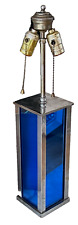 Original Art Deco Cobalt Blue Glass Chrome Table Lamp Vtg Modern Nessen Rohde picture