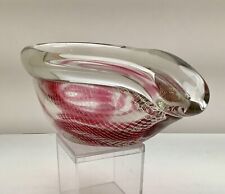 Czech Harrachov Harrtil Art Glass Pipe Bowl Fishnet Pink White Ashtray VTG picture