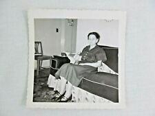 Vintage Black & White Snapshot Woman Dress Sitting Sofa B&W Photograph picture