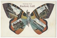 1909 Hanford, California Fantasy Woman w/ Wings, Main St. & Bldgs, Kings County picture