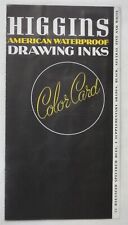 antique HIGGINS DRAWING INKS COLOR SAMPLE CARD ad artist paste-down samples picture