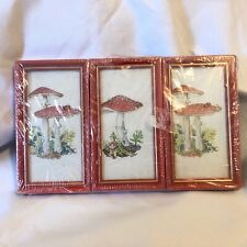 3 Small Vintage MCM Style Mushroom Framed Art Prints in Pink - USA picture