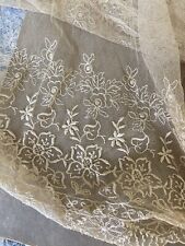 Antique Fancy Floral French Net  Lace Ivory Bedspread Victorian Edwardian picture