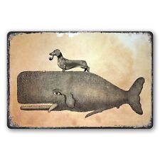 Vintage Dachshund Dog Riding Whale Metal Tin Sign Dachshund Gifts for Women Wi picture