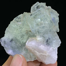 140g Transparent Green Cubic Fluorite & White Calcite Mineral Specimen picture