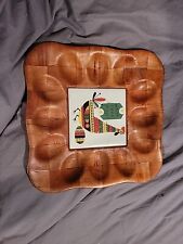 Deviled Serving Tray Tile Wood Woven Vintage Which Came First Chicken or Egg   picture