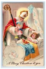c1910 Christmas White Robe Saint Old World Santa Child Girl Nikolo Doll Postcard picture
