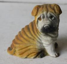 Shar Pei Dog Figurine Miniature Sand Cast Yellow White Color Sad Face Sitting -- picture