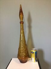 Vintage 22.5-Inch Tall, Amber Floral Pattern Genie Bottle (Italy) picture