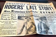 Vintage San Francisco Chronicle Aug. 17, 1933-Will Rogers & Wiley Post Death picture