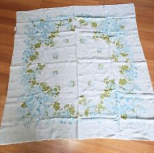 Vintage Square Hardy Craft Linen Tablecloth Teal Ecru Floral Harvest Leaf 50x50