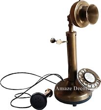 Antique Brass Landline Telephone Vintage Rotary Dial Nautical Candlestick Phone picture