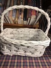 Vintage Whitewashed Wicker + Splint Market Gathering Basket~French Country 11” picture