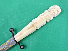 FINEST ANTIQUE PROSTITUTE DAGGER KNIFE CARVED FIGURAL GRIP GOLD DECORATED BLADE picture