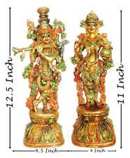 Brass Radha Krishna Pair Statue Hindu Deities Religious Idol Figurine 12.5 Inch picture