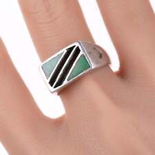 sz9.5 Vintage Native American Sterling channel inlay turquoise ring picture