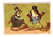c1890 Stock Victorian Trade Card Dressed Frogs, To Hat picture