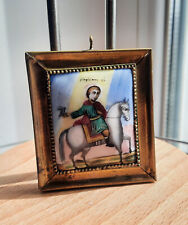 Antique Enamel Icon Saint Tryphon Pendent Christian Religion Metal Old 19th picture