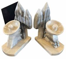 Vintage Set Marble (grey) Mexican Siesta Cactus Book Ends-5-1/2 Tall, 2-1/2 By 4 picture