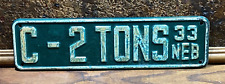 Antique 1933 Nebraska Automobile License Plate / Neb NE Vintage Truck Tag 2 Tons picture