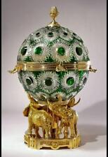 RARE BEAUTIFUL GOLD CAVIAR SERVICE FRENCH GREEN DIAMOND CUT CRYSTAL EGG SERVER picture