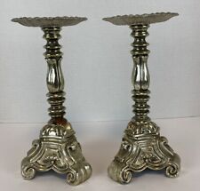 Set of 2 Vintage Rubel Pillar Candlesticks Silvertone Candle Holders 9