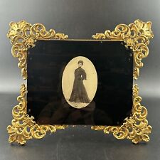 Antique Victorian Lady Photography Under Glass Ornate Brass Corners Easel Back picture