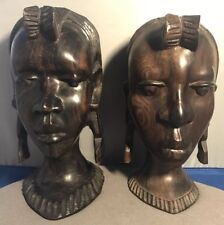 Set of two 19th Century African heavy Wood Hand carved head statuettes picture