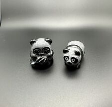 Two Obsidian Panda Figurines Carving Black Crystal -  picture