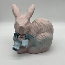 Vintage Easter Paper Mache Bunny Rabbit Air Brush Pink Blue Bow picture