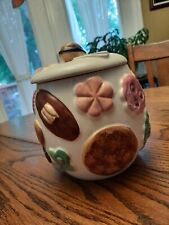 Vintage 1950's Medium Sized ‘Cookies All Over’ Cookie Jar with Walnut Knob VG+ picture