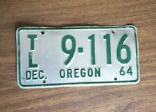 Vintage OREGON LICENSE PLATE - 1964 TL 9-116 Green 1960's Single Plate picture