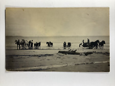 1915 Portland, Oregon RPPC Horses Beach Ocean Sand Driftwood Real Photo Postcard picture