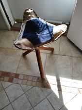VINTAGE 3-LEGGED STOOL WITH SUEDE SEAT FROM MOROCCO-VERY GOOD CONDITION picture